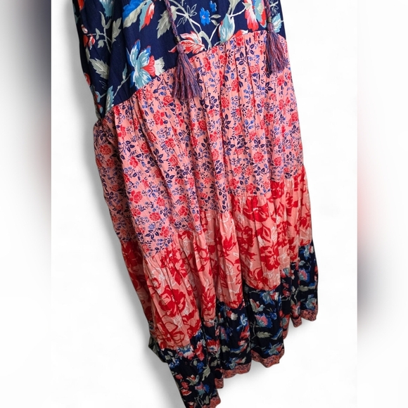 Woman Within Blue/Pink Floral Tired Boho Sleveless Maxi Dress, Women Size 26 - Picture 5 of 10